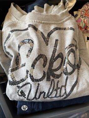 Ecko Unlimited Gray Sequin Script Scoopneck Sweater